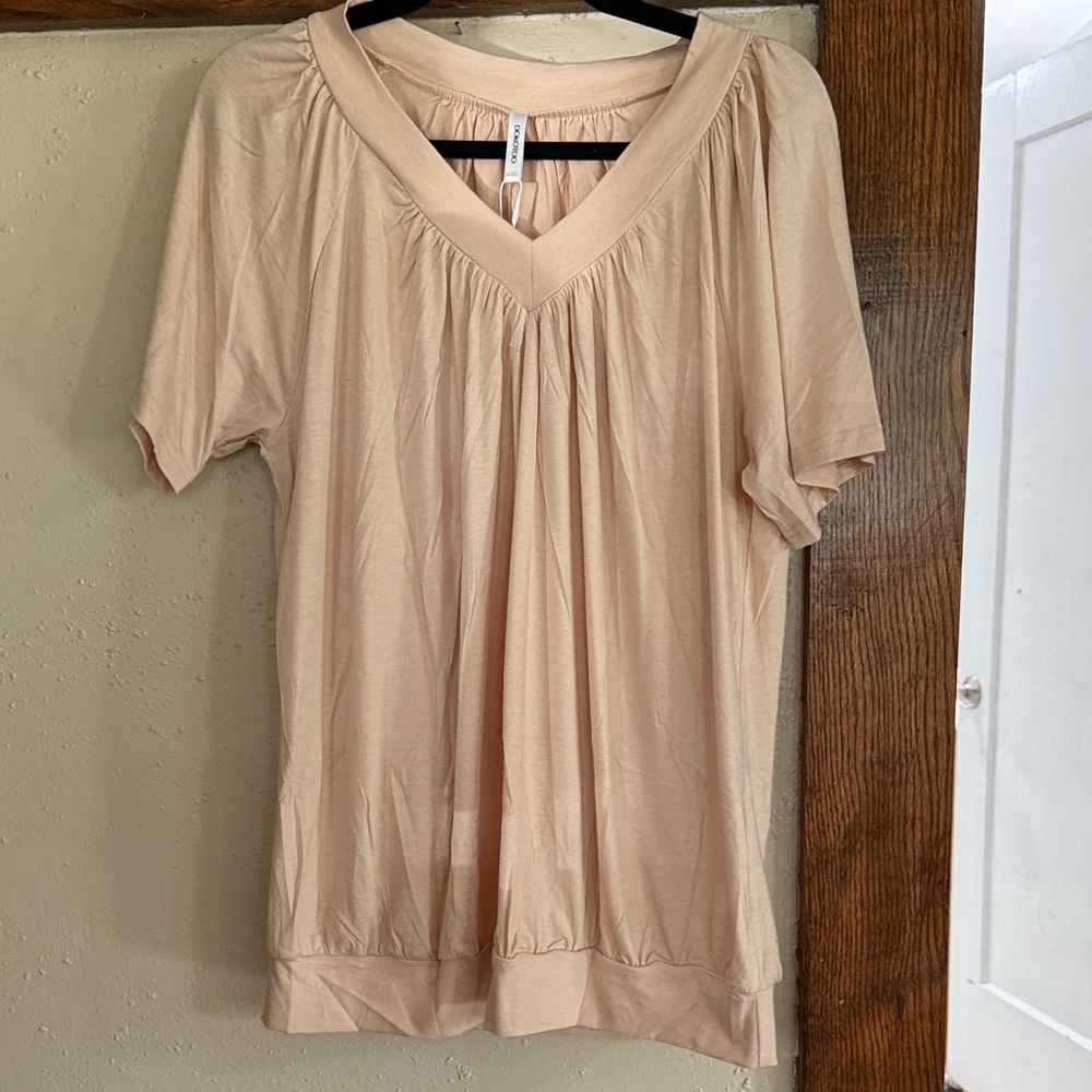 Elegant Women's V-Neck Blouse - Beige